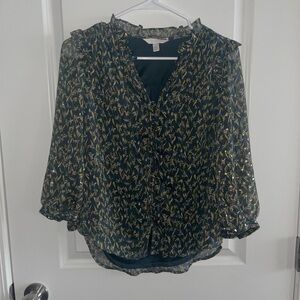LC Lauren Conrad Navy and Yellow Sheer Blouse